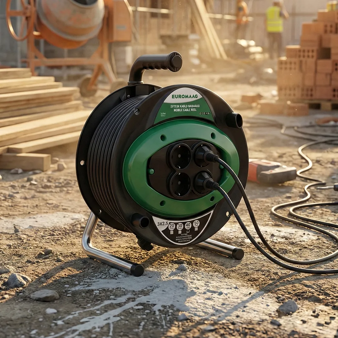 Euromaag 50 Metre Seyyar Kablo Makarası 3x1.5 mm Kalın Kablo - 3000W Profesyonel 4'lü Priz