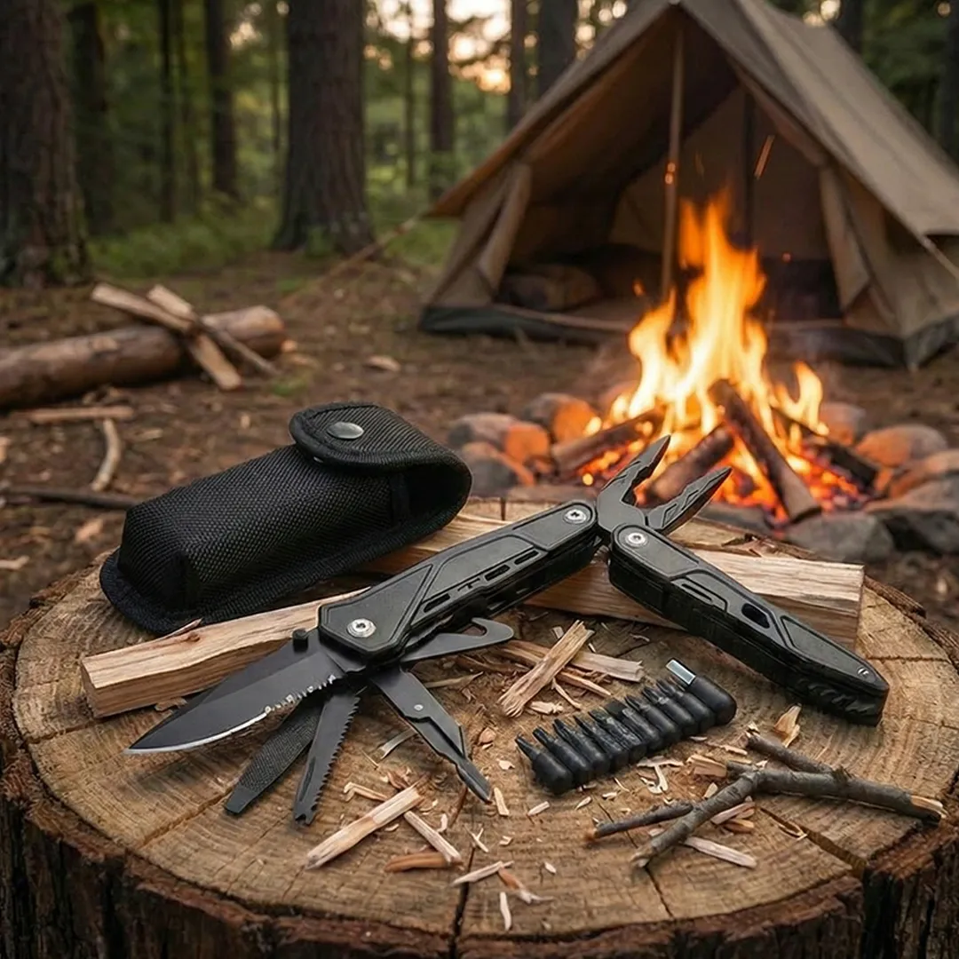  15'i 1 Arada Çok Amaçlı Kamp Pensesi ve Çakı Seti (Tornavida Uçlu)