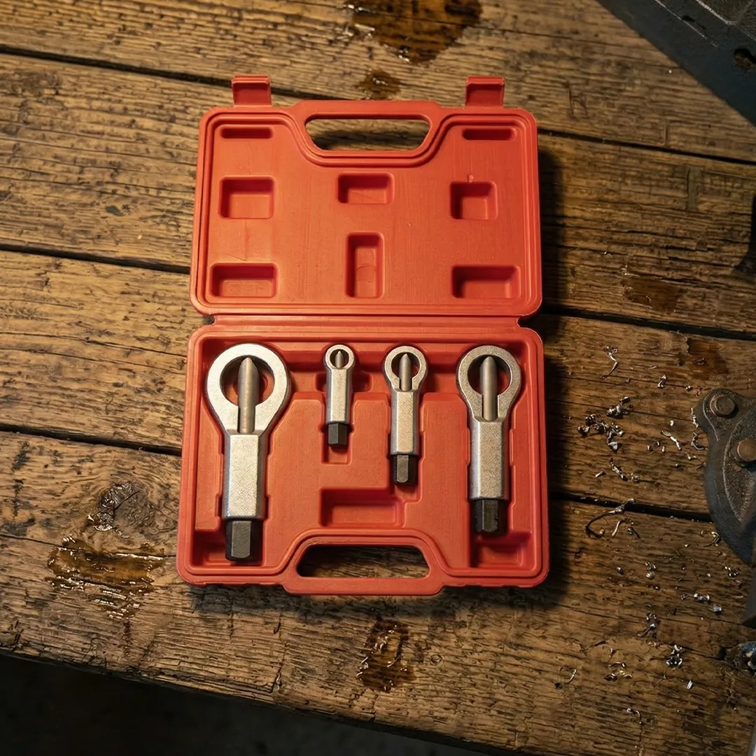 Poldi Poldi 4 Parça Profesyonel Somun Patlatma ve Kesme Seti - Kırmızı Taşıma Çantalı