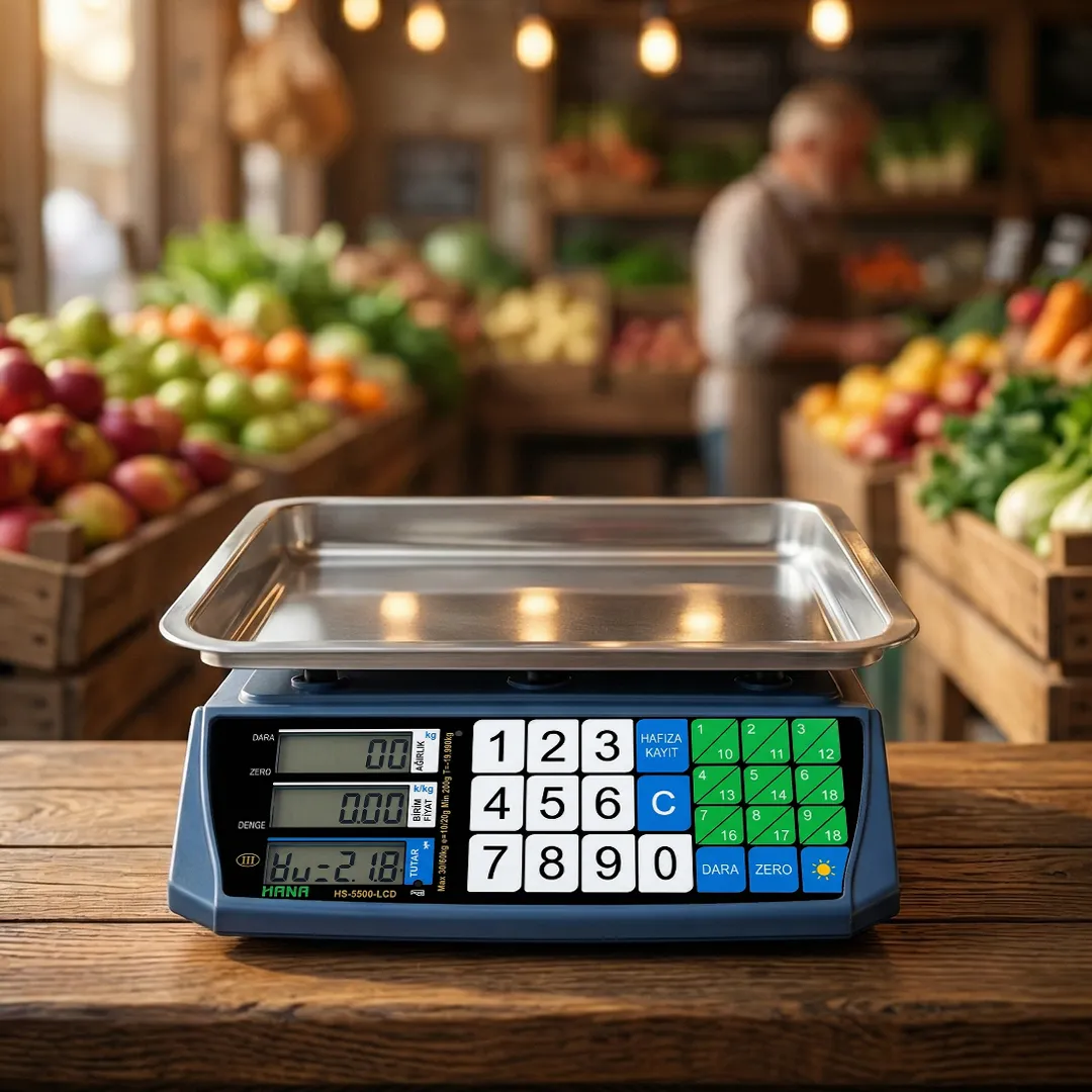 HANA HS 5500 LCD 60 kg Akülü Fiyat Hesaplamalı Dijital Terazi Paslanmaz Kefeli